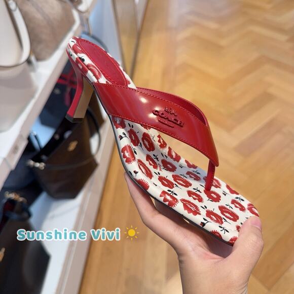 NEW COACH Women's Thong Kitten Heel With Floral Print Bold Red CBM86 US 8 - Picture 3 of 8